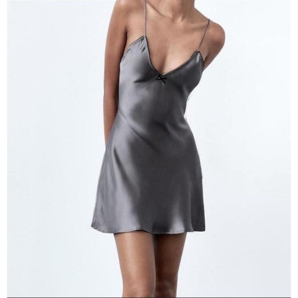 Nwt Zara Chemis Slip Dress Gray Women's Medium Mini